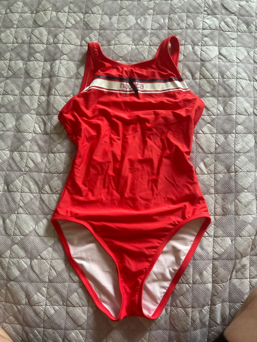 Nautica Red One-Piece Swimsuit with White & Navy Stripe